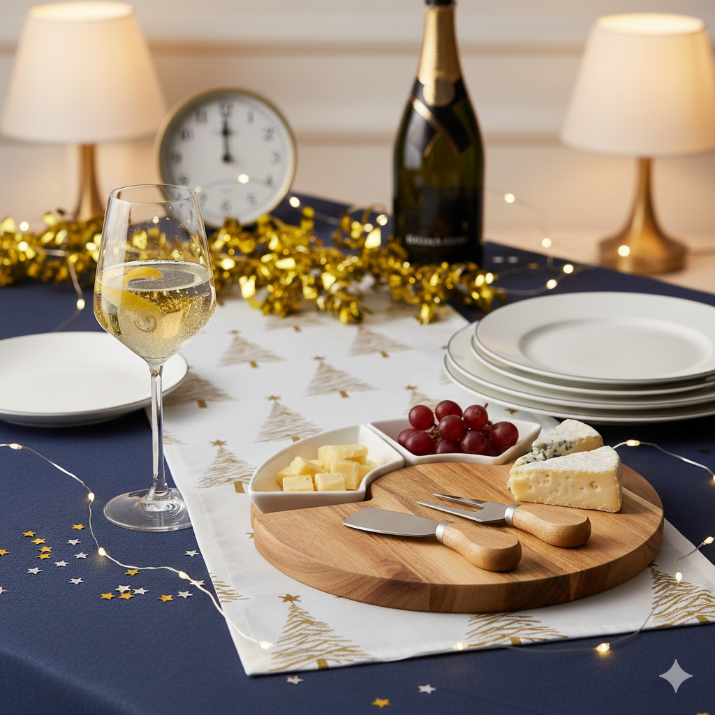 Krájecí prkénko na sýr na slavnostně prostřeném stole