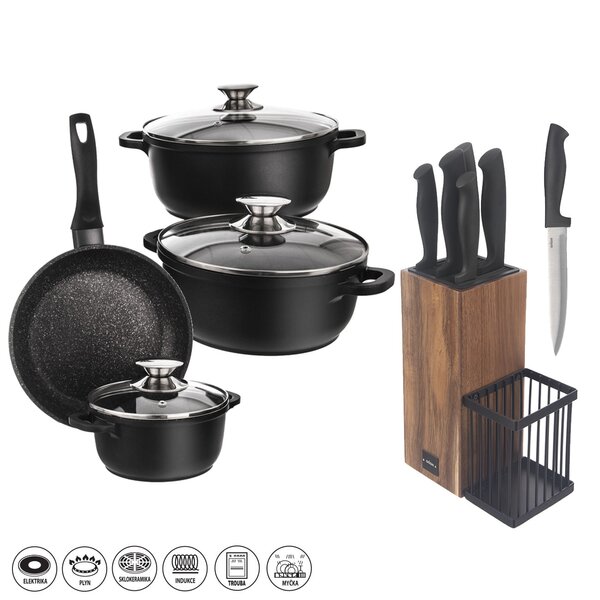 Sada nádobí GRANDE 7 dílů + dárek stojan na nože+5 ks nožů