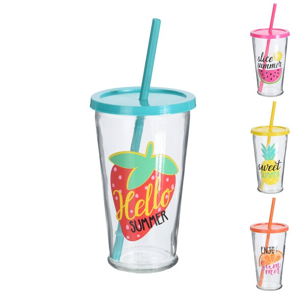 Sklenice s víčkem a brčkem 0,45 l