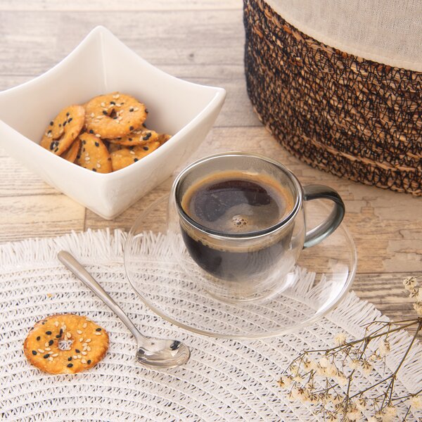 Dvoustěnný hrnek s podšálkem DOUBLE 0,1 l 2 ks