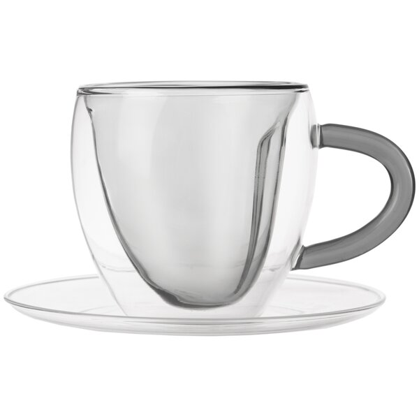 Dvoustěnný hrnek s podšálkem DOUBLE srdce 0,2 l 2 ks