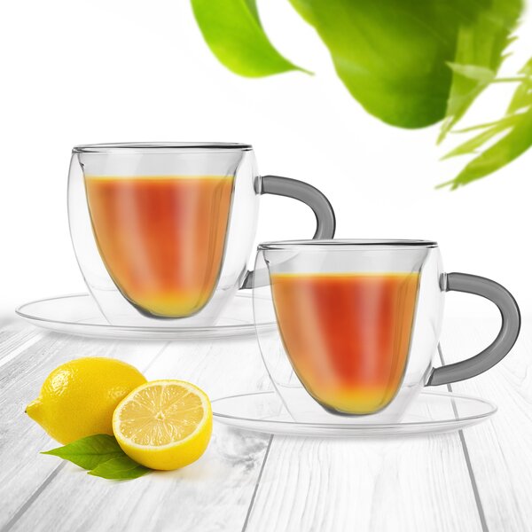 Dvoustěnný hrnek s podšálkem DOUBLE srdce 0,2 l 2 ks