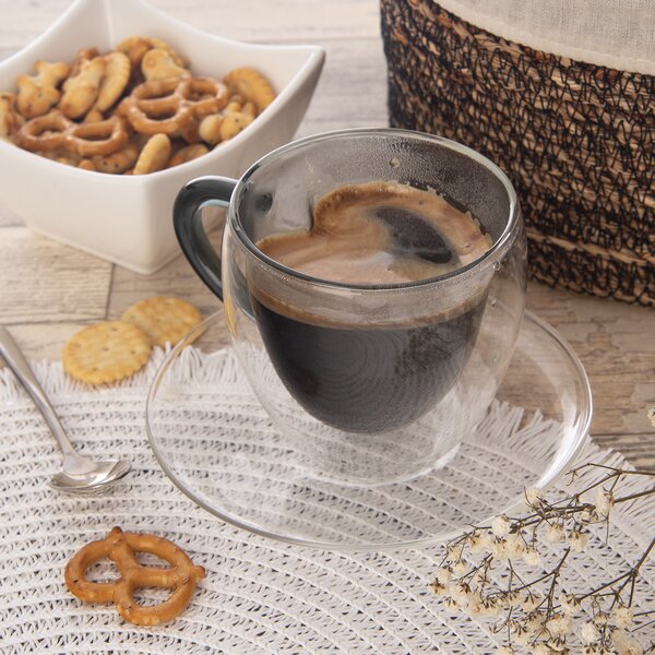 Dvoustěnný hrnek s podšálkem DOUBLE srdce 0,2 l 2 ks