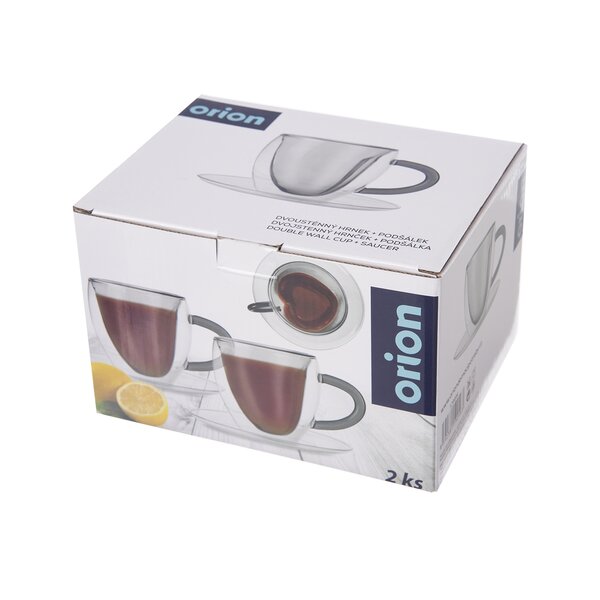 Dvoustěnný hrnek s podšálkem DOUBLE srdce 0,2 l 2 ks