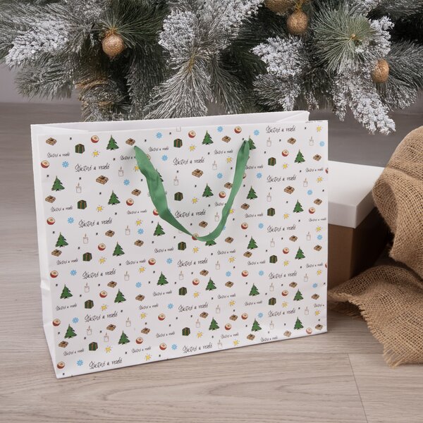 Dárková taška Šťastné a veselé 32x12x26 cm