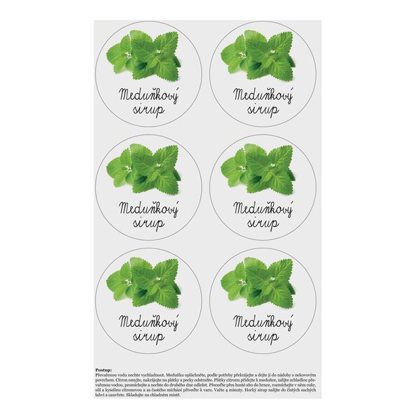 Samolepky na láhve Meduňkový sirup