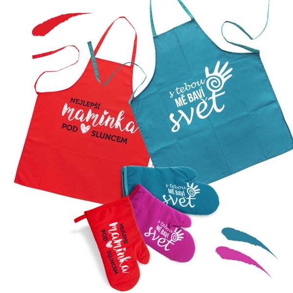 Kuchyňská zástěra S TEBOU MĚ BAVÍ SVĚT 