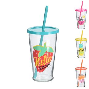 Sklenice s víčkem a brčkem 0,45 l