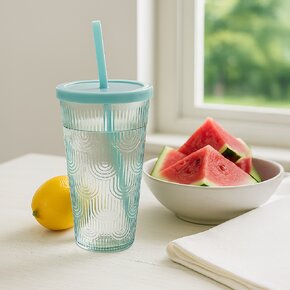 Sklenice s víčkem a brčkem 0,48 l 1 ks