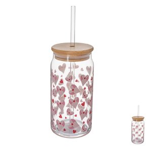 Sklenice s víčkem a brčkem 0,5 l 1 ks