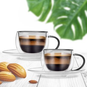 Dvoustěnný hrnek s podšálkem DOUBLE 0,1 l 2 ks