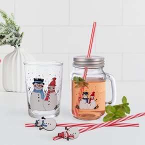 Sklenice Straw s víčkem a brčkem SNĚHULÁK 0,5 l