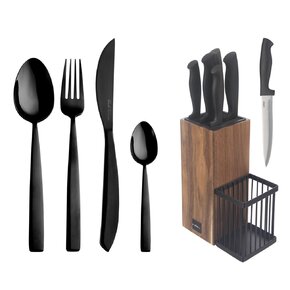 Příbory BLACK Luxure 24 ks + dárek Stojan na nože+5 ks nožů